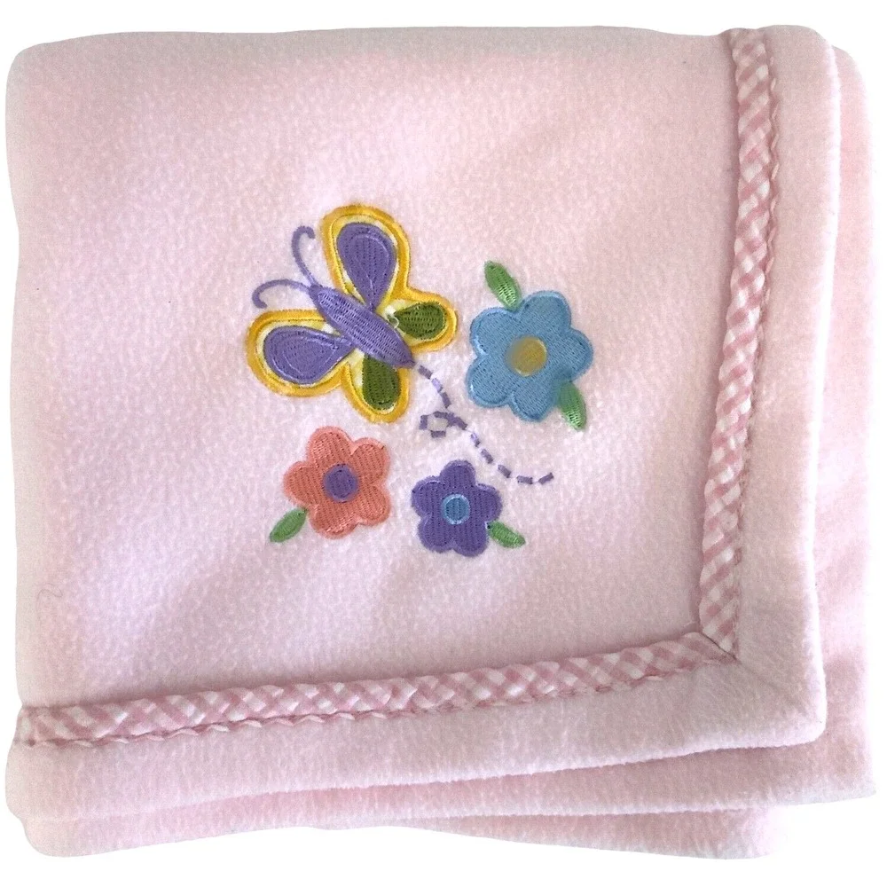 Kids Line Pink Flower Butterfly Fleece Baby Blanket Security Lovey‎ htf Gingham